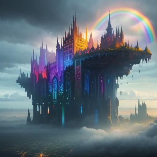Magical Rainbow Towers in Epic Digital Painting