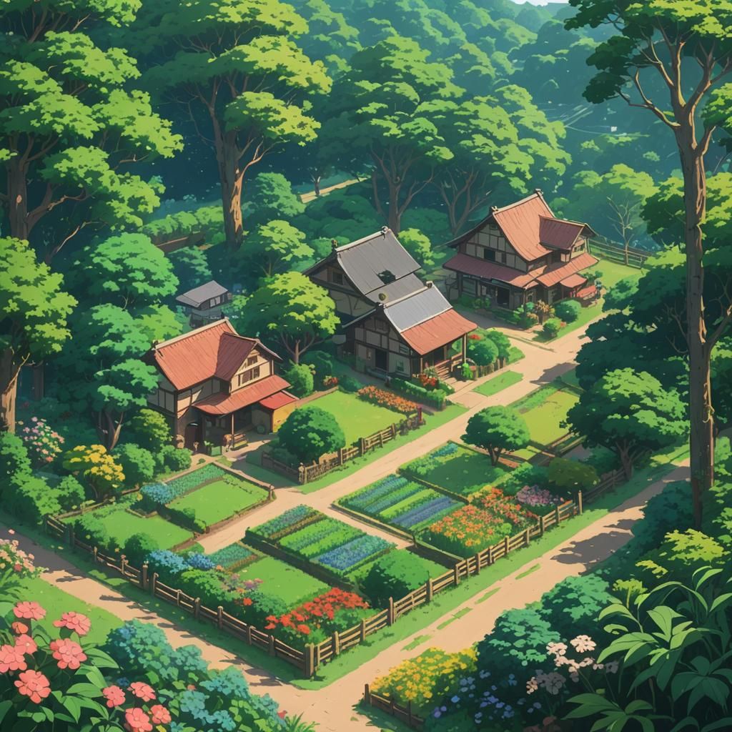 Idyllic Pixel Art Farm with Lush Greenery