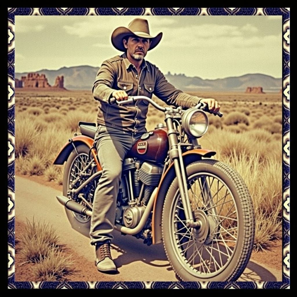 Cowboy on Harley-Davidson: Open Range Digital Art