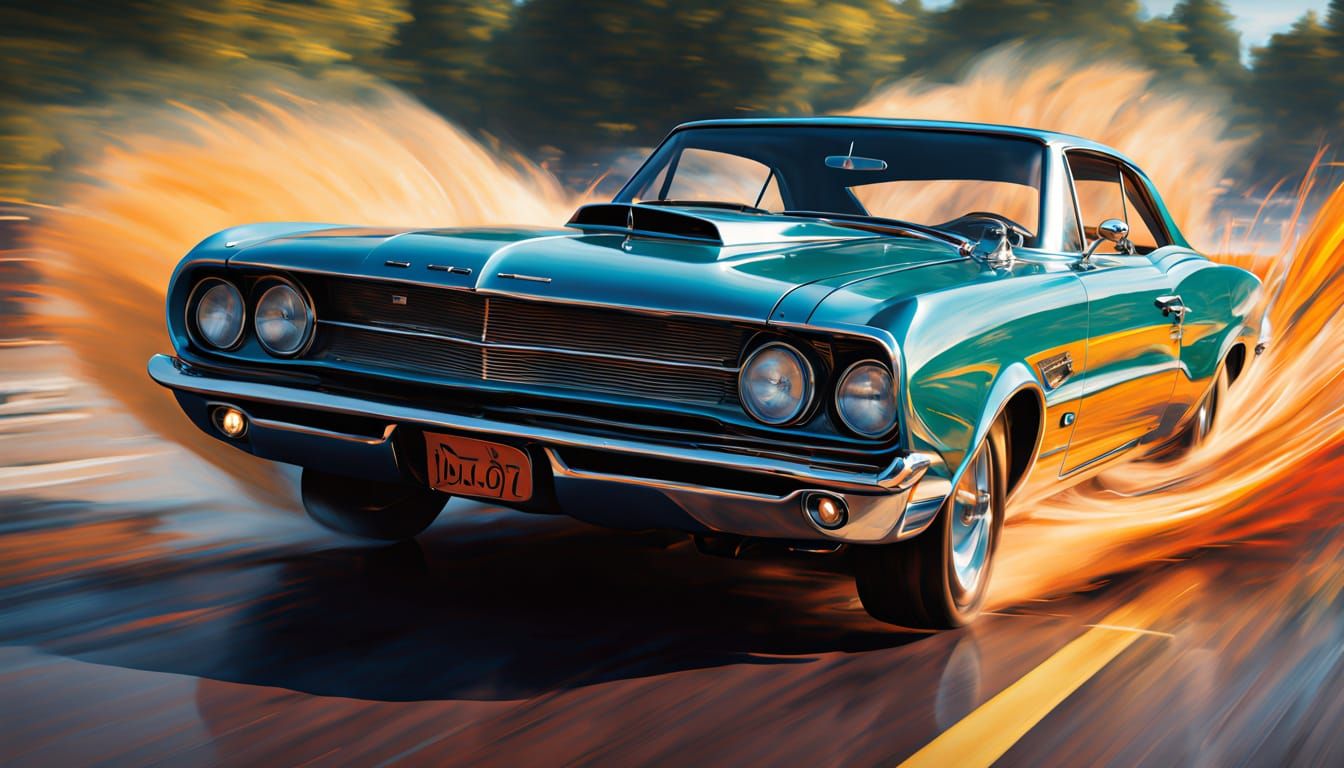 1960s Muscle Car Race in Vibrant Oil Painting Style