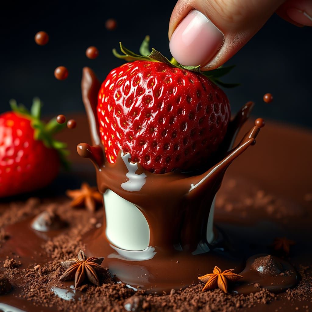 Strawberry Dipped in Chocolate: High-Contrast Still Life