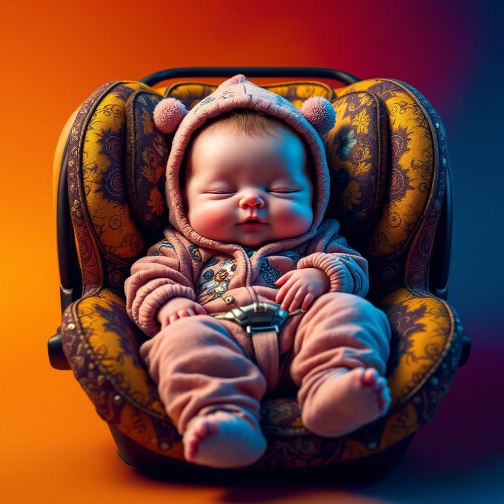 Cherubic Baby in Luxurious Car Seat