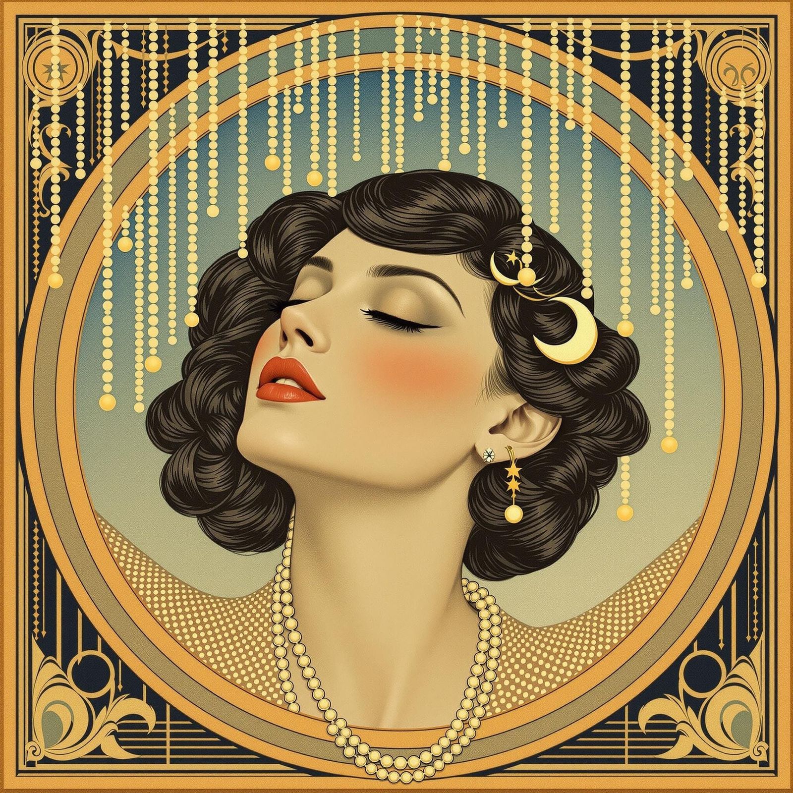 Art Nouveau Portrait of a Woman with Closed Eyes