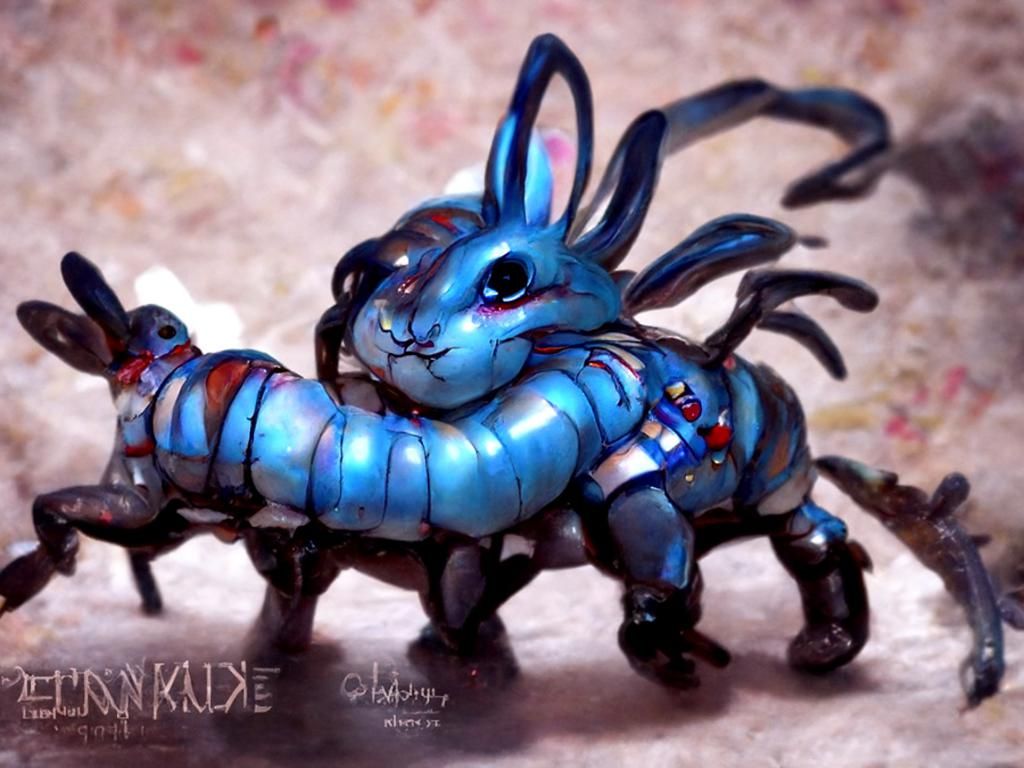 Cerulean Centipede Bunny in Painterly Style