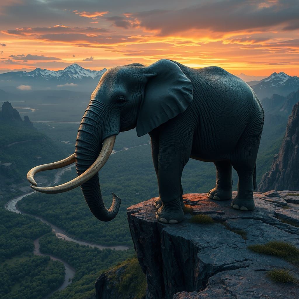 Elephant Overlooking Landscape in Matte Painting Style