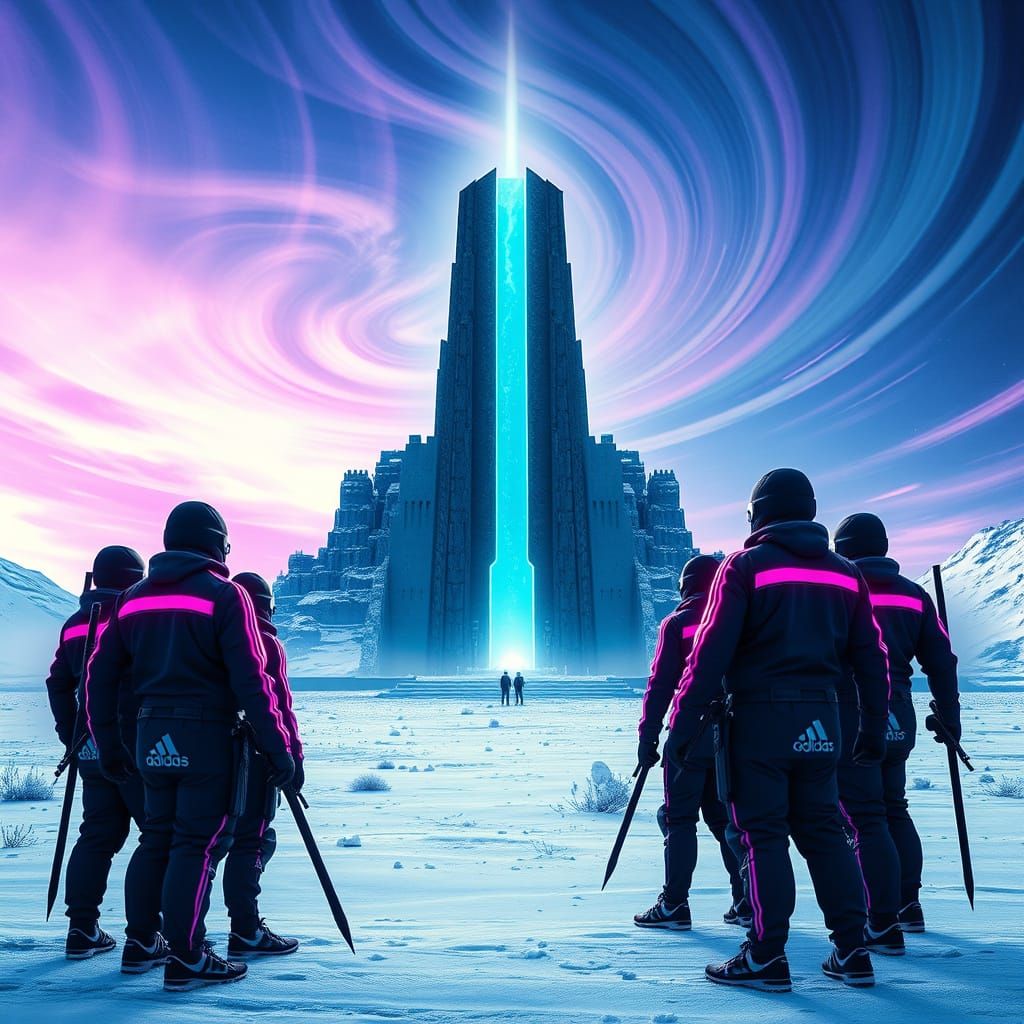 Futuristic Slavic Warriors Guard Ancient Monolith