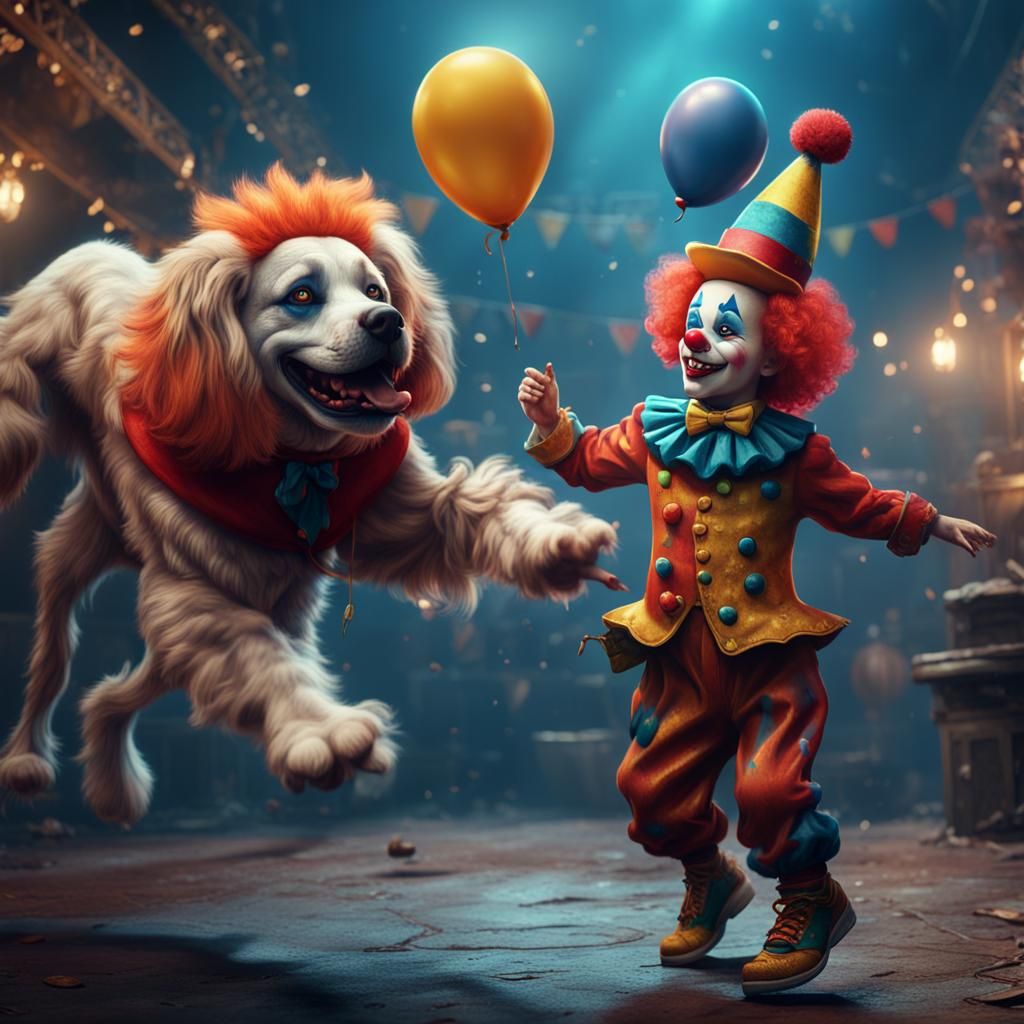 Clown and Dog Dancing: Fantasy Concept Art