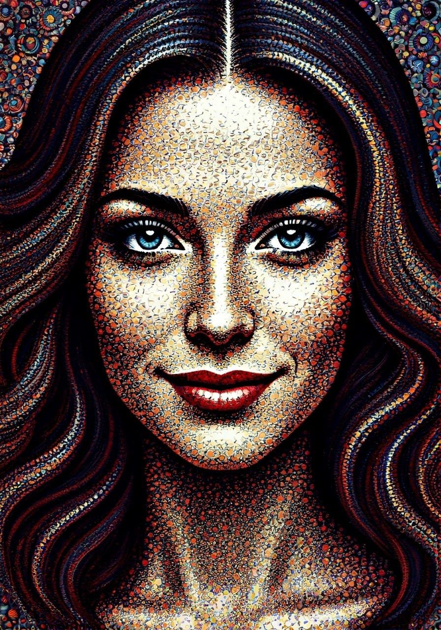 Dreamlike Portrait in Pointillism Style