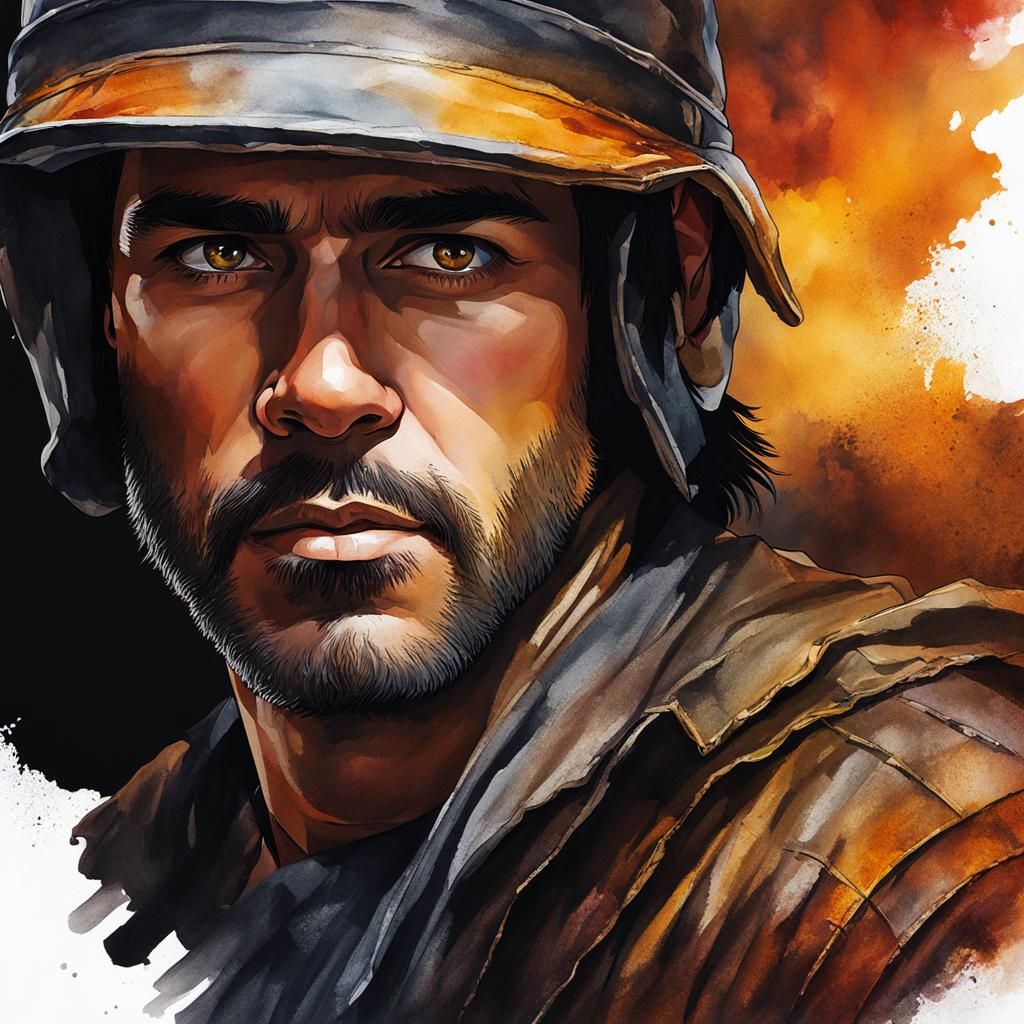 Handsome Dark-Haired Man, Watercolor Portrait