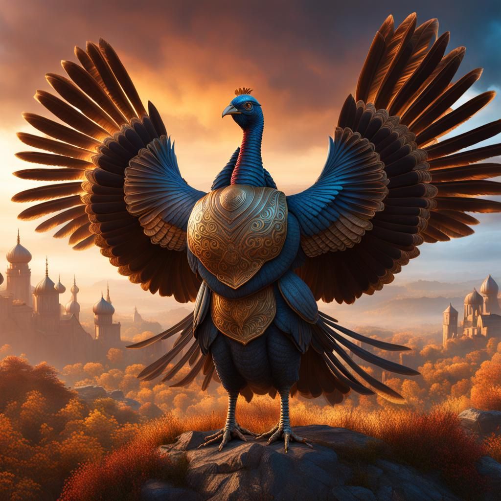 Robotic Turkey Dressed as Jesus: Detailed Digital Painting