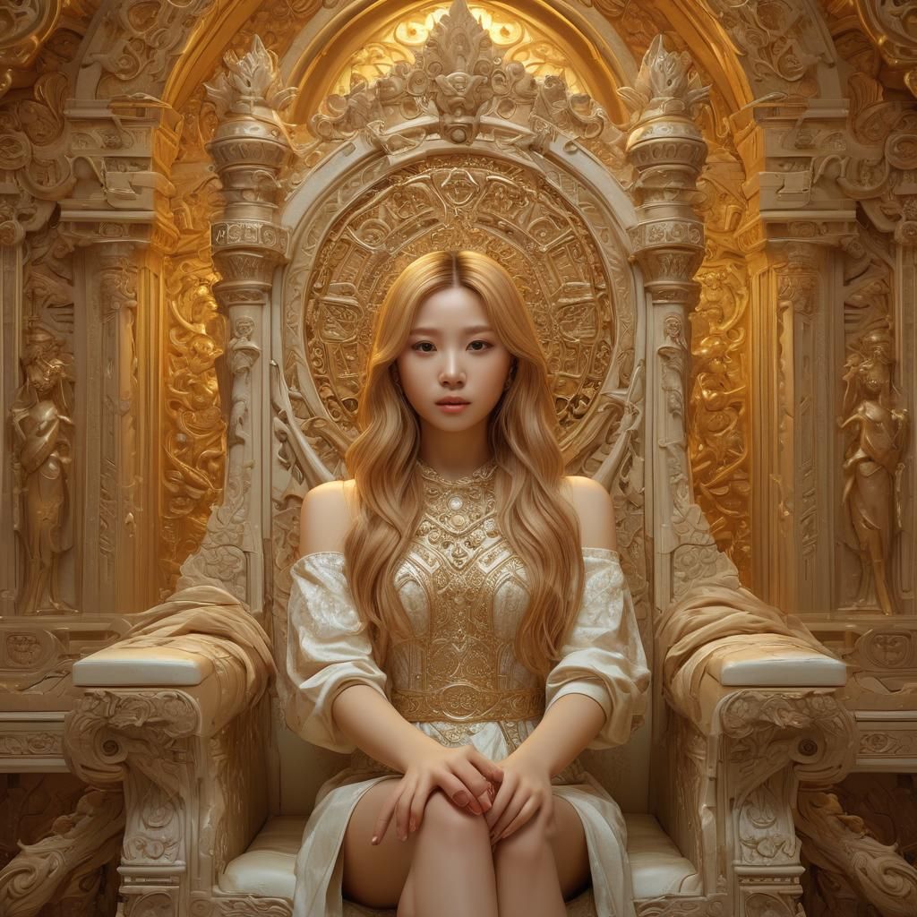 Wheein Portrait on Ornate Throne, Digital Art