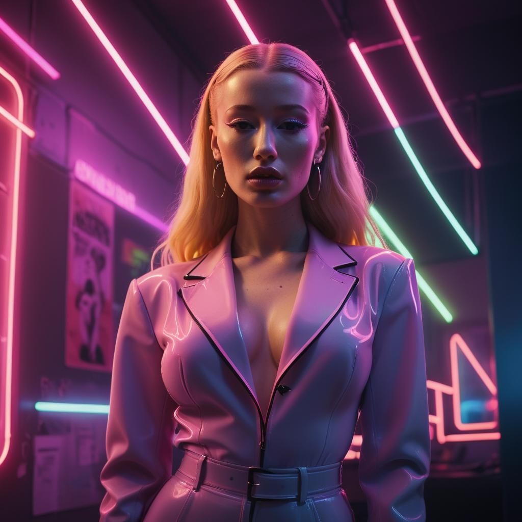 Iggy Azalea Neo-Noir Portrait in Neon Studio