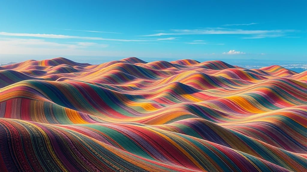 Dreamlike Futuristic Hillscape with Vibrant Stripes