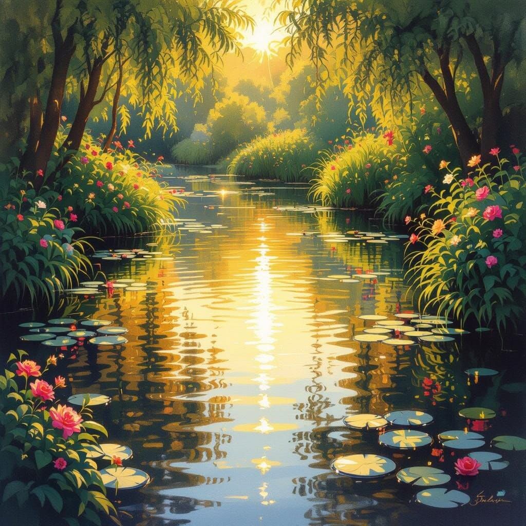Golden Water in Dreamy Impressionist Style