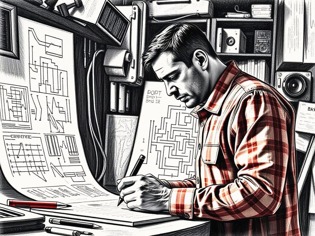 Schematic Man Working: A Minimalist Illustration