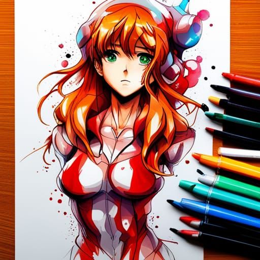 Asuka Langley: Vibrant Sketch Graffiti Art