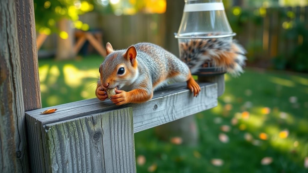 Mischievous Squirrel Caught Stealing Birdseed: Photorealisti...