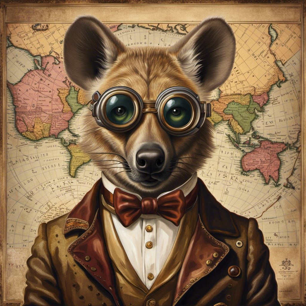 Steampunk Hyena in Antique Oil Painting Style