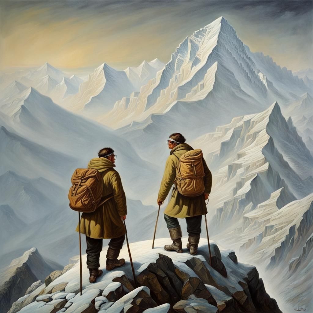 Mount Everest Summit: Oil Painting in Romantic Style
