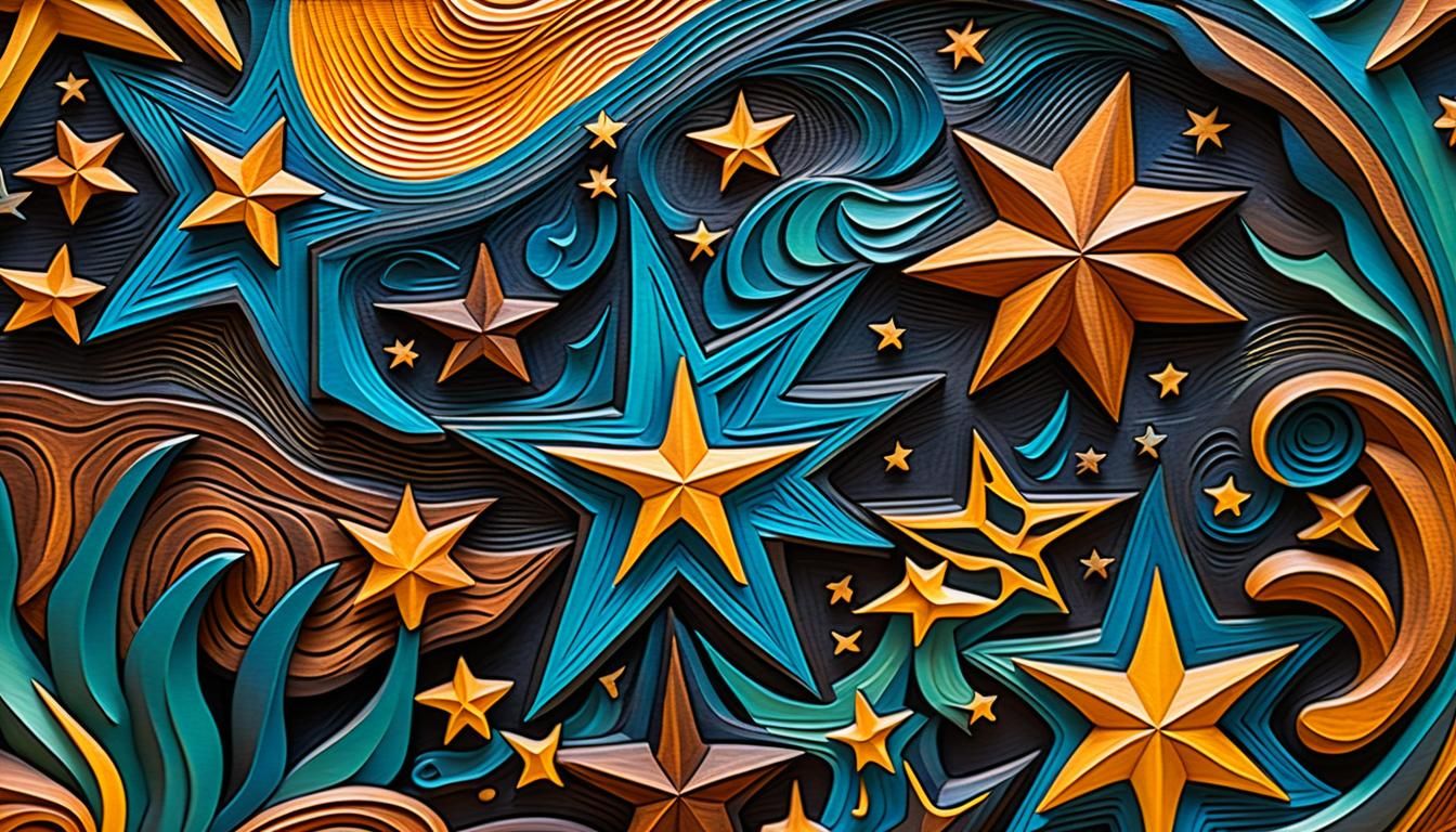 Detailed Wood Relief of Stars and Nature
