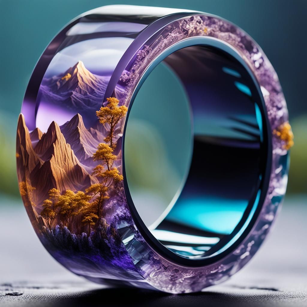 Majestic Purple Mountainscape Resin Ring Macro Shot
