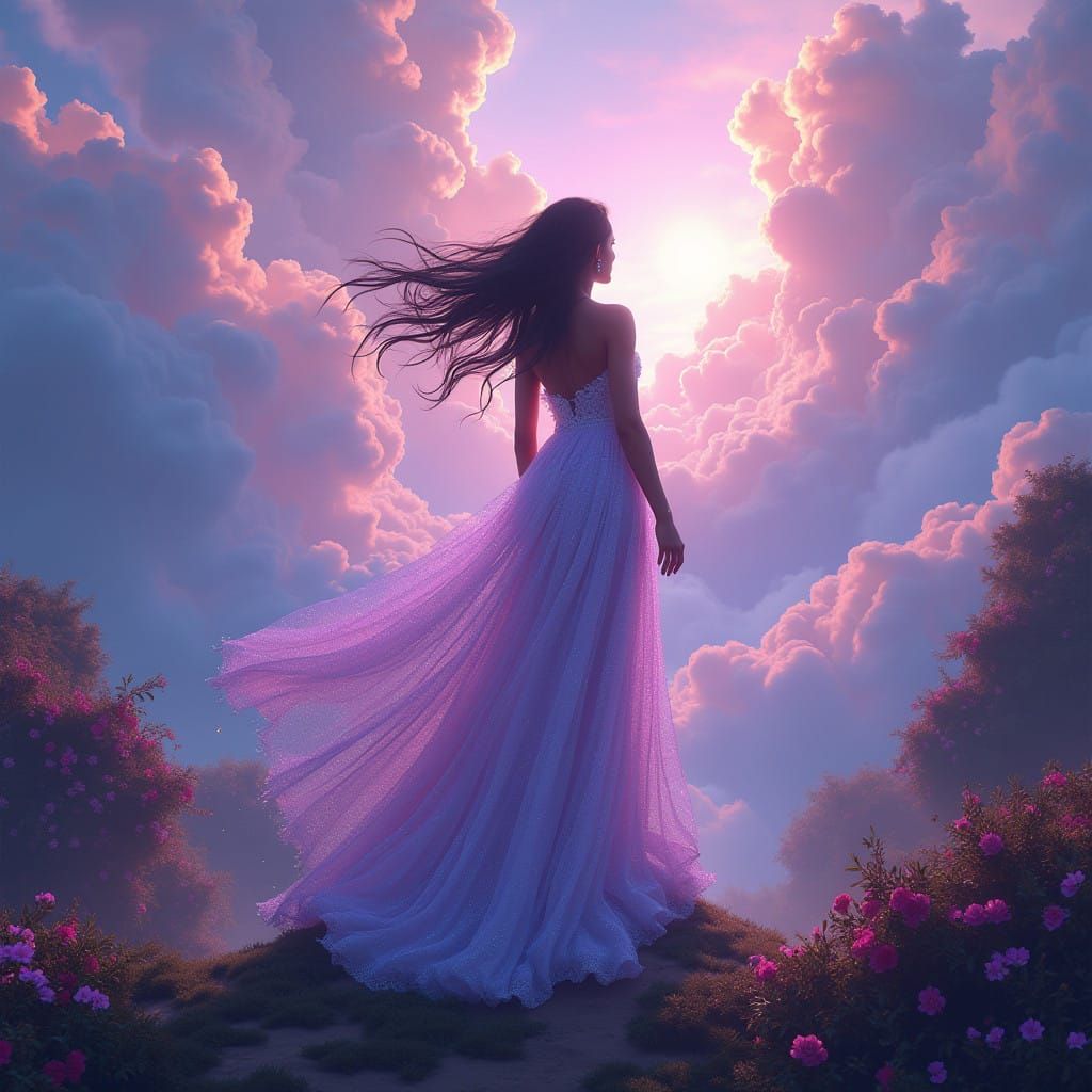 SZA in Enchanted Dream Realm with Vibrant Foliage and Swirli...