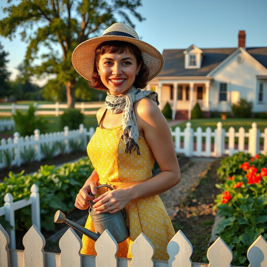1950s Housewife in Victory Garden: Digital Art