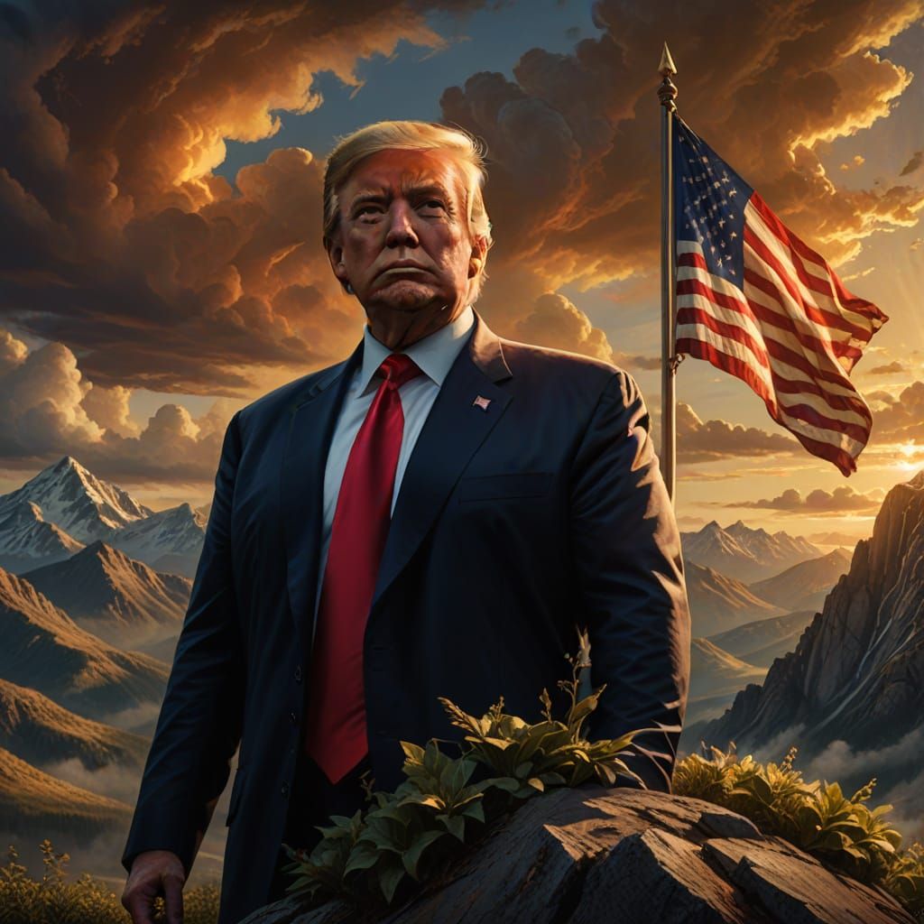 Heroic Figure Plants Flag: Mythological Concept Art