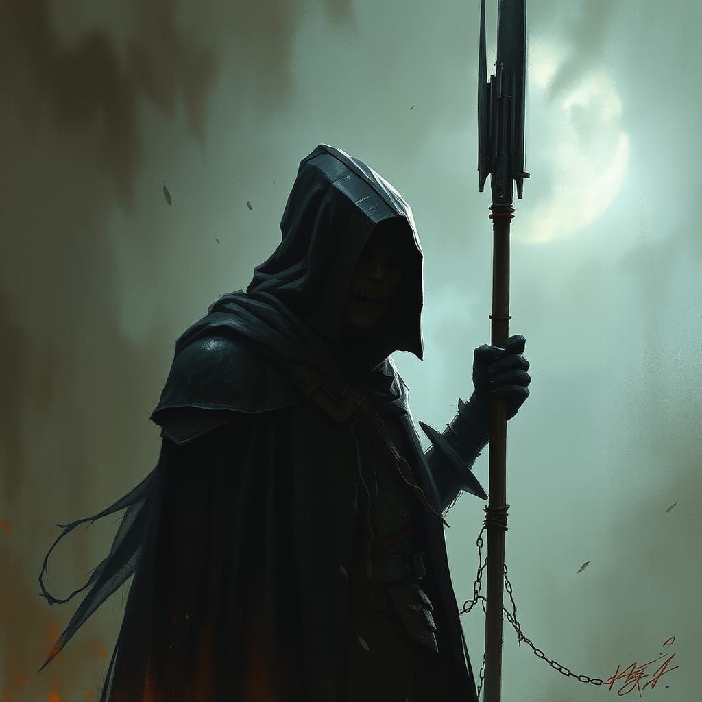 Dark Fantasy Scene in Traditional Oil Painting Style