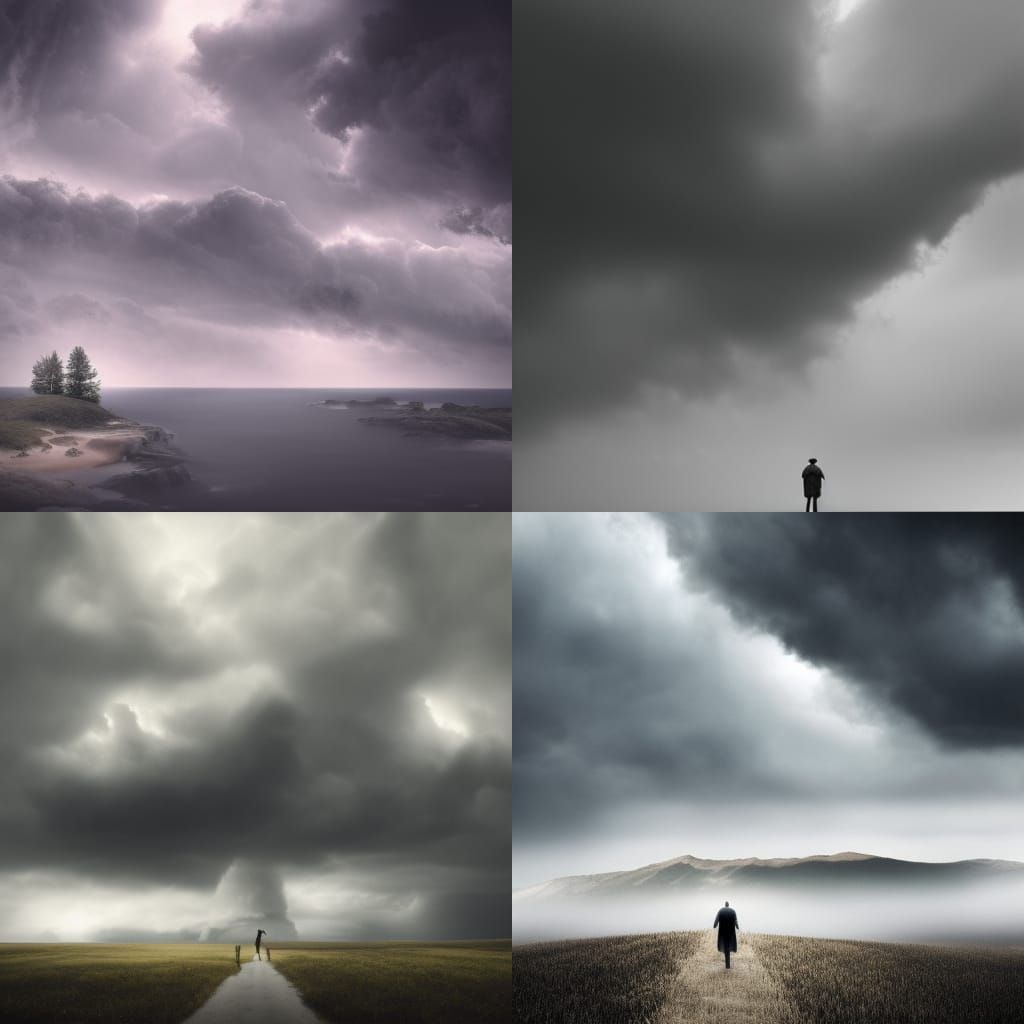 Resilient Figure Stands Against Stormy Sky