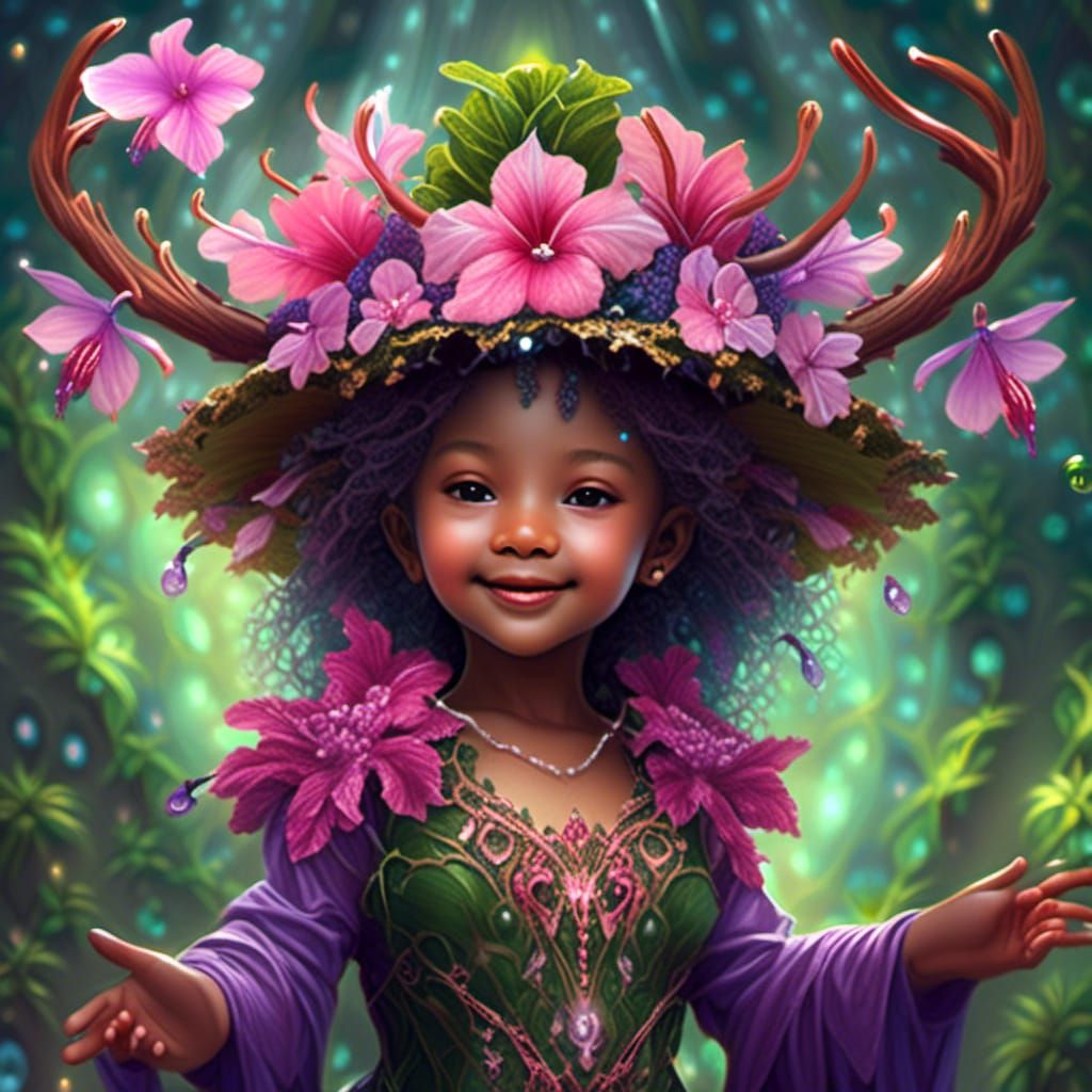 Druid Baby Sorceress Dancing in Art Nouveau Style