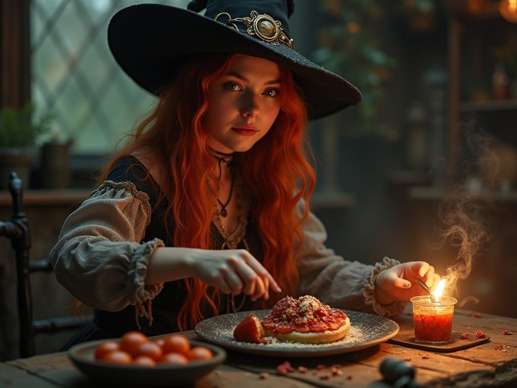 Witch Prepares Magical Food in Old Russian Setting