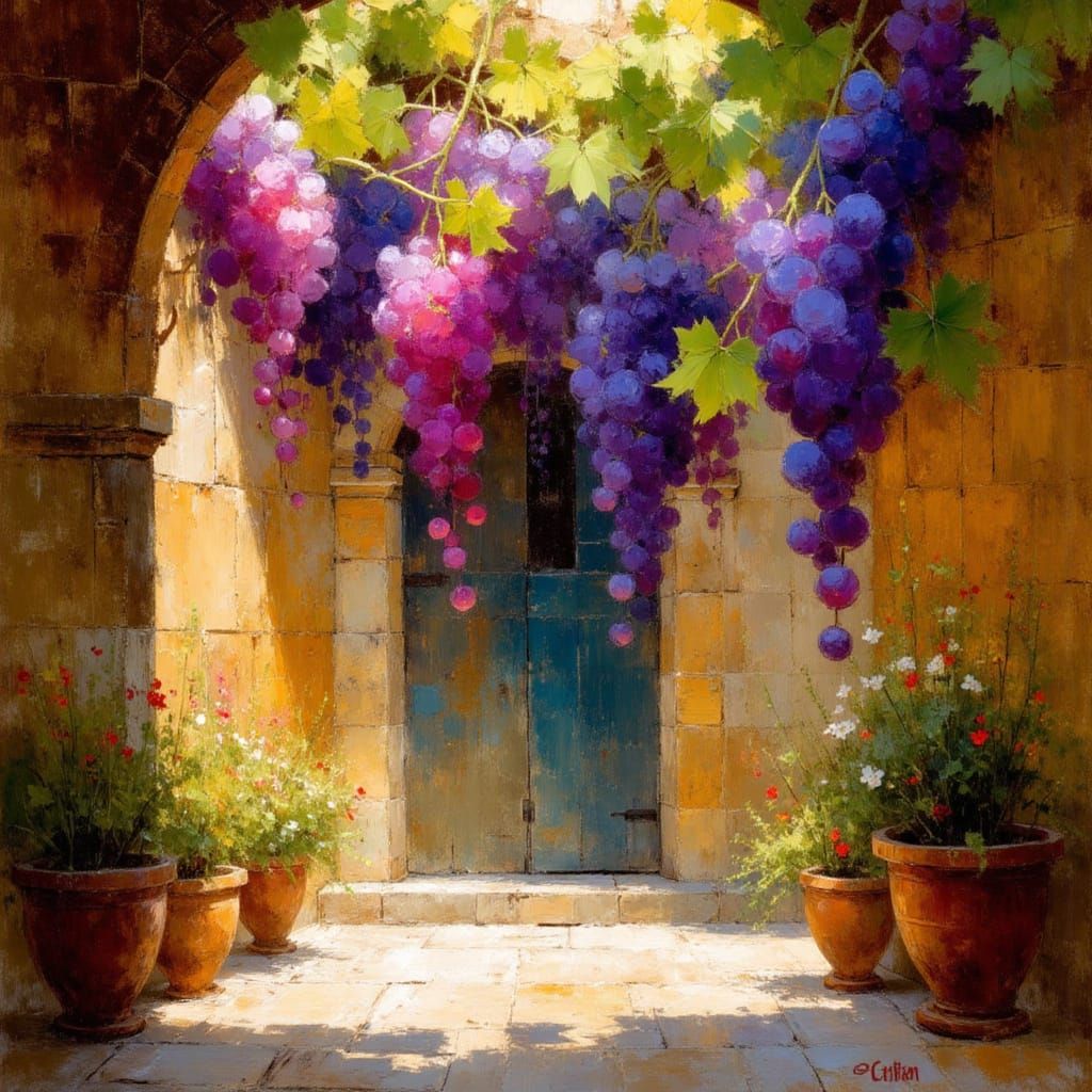 Grapes Thrive in Elegant Persian Courtyard