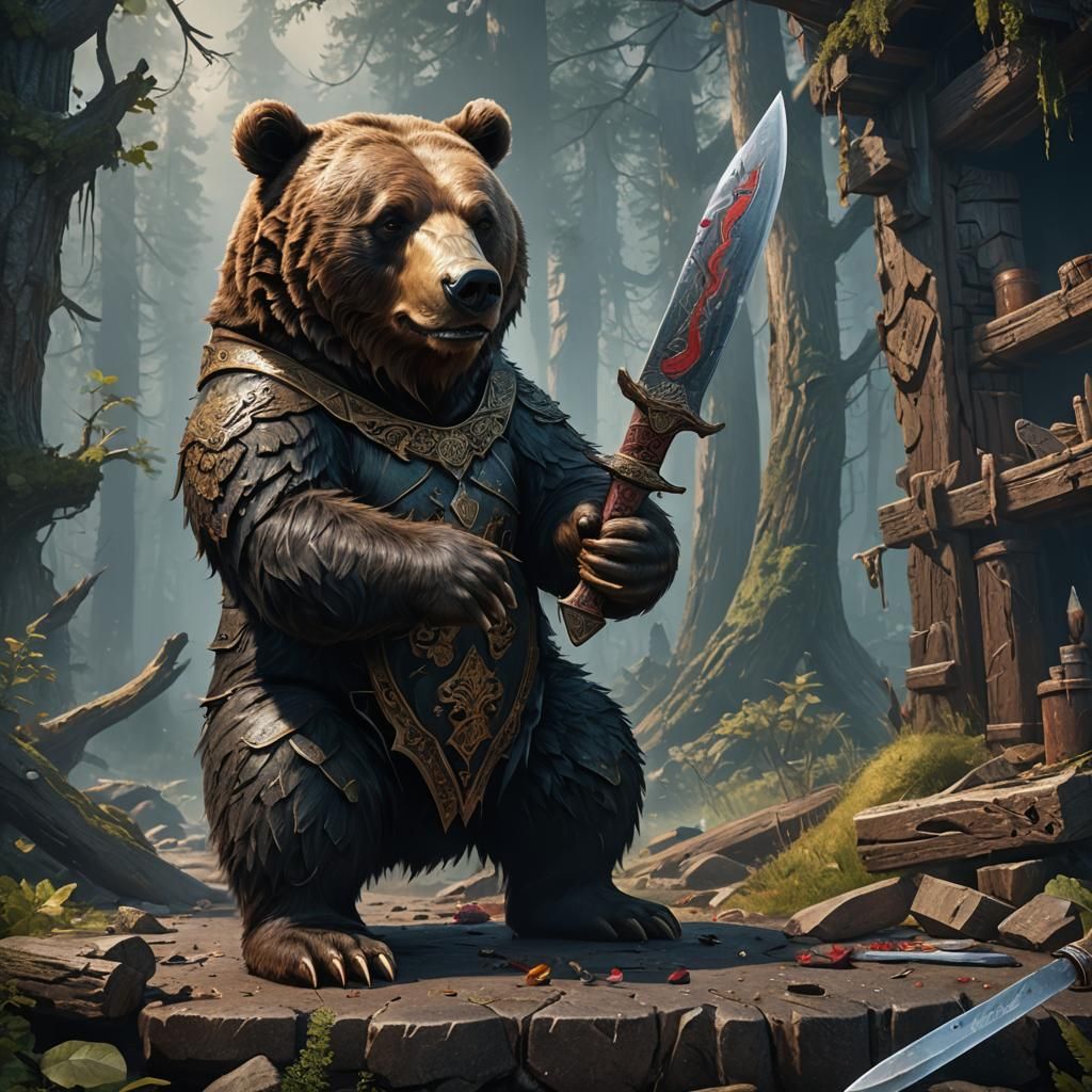 Bear with Knife: Detailed Fantasy Concept Art