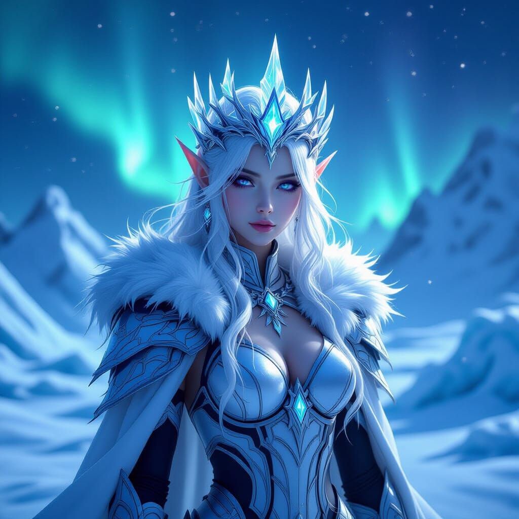 Ice Elf Queen in Frozen Kingdom: Anime Art