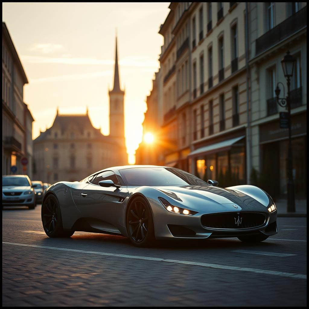 Retrofuturistic Maserati Concept in Edinburgh Sunrise