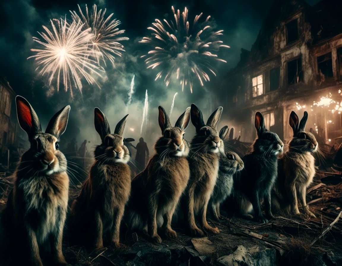 Macabre Rabbit Thugs Watching Fireworks