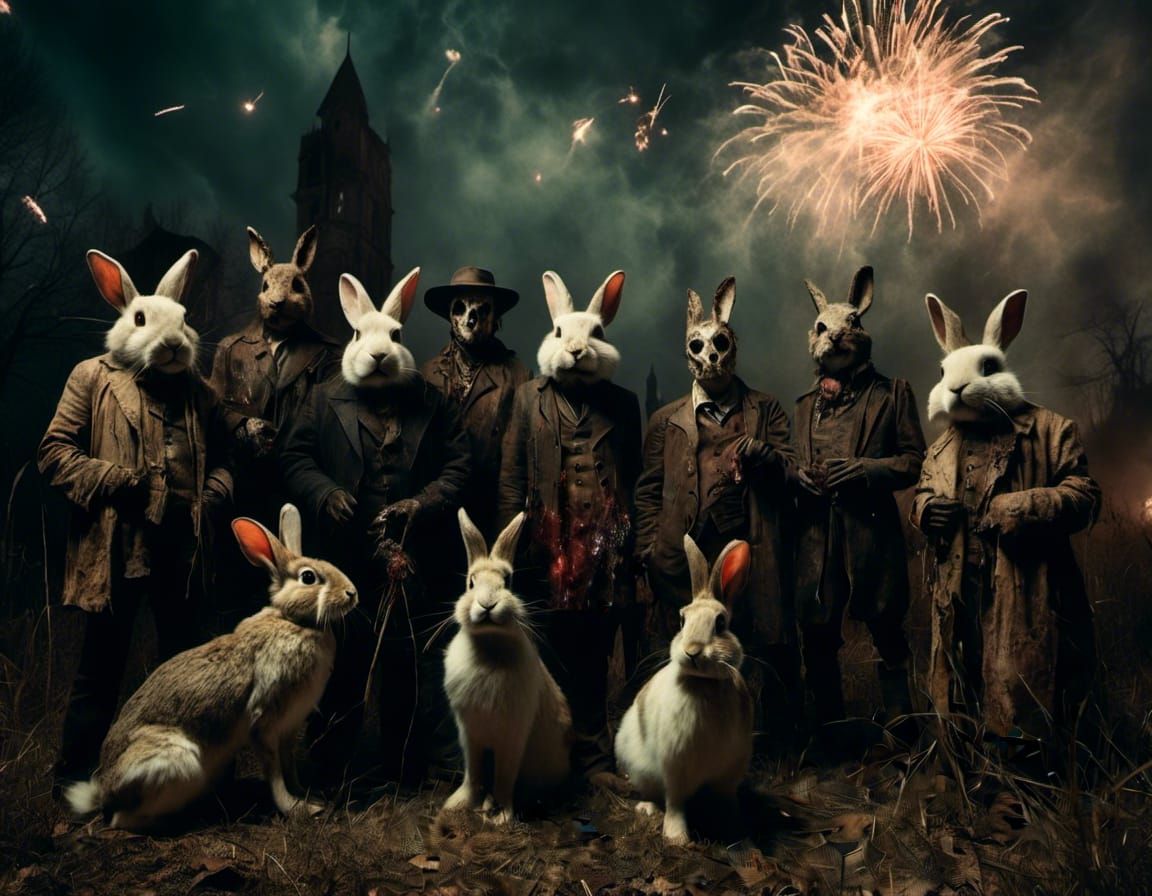 Macabre Rabbit Thugs Watch Fireworks Display