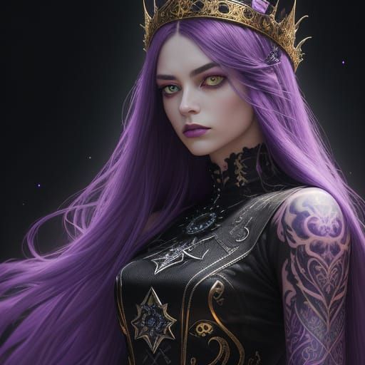 Ethereal Gothic Goddess in Vibrant Optical Art