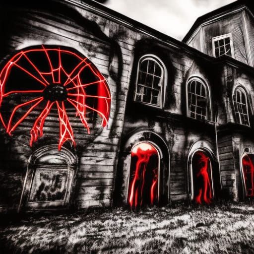 Burning Gothic Horror: Haunted House with Flames