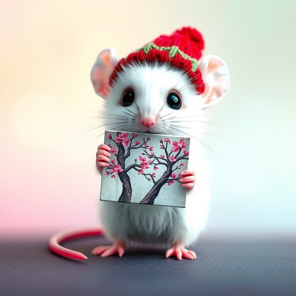 Mouse with Watercolor Painting in Detailed Matte Style