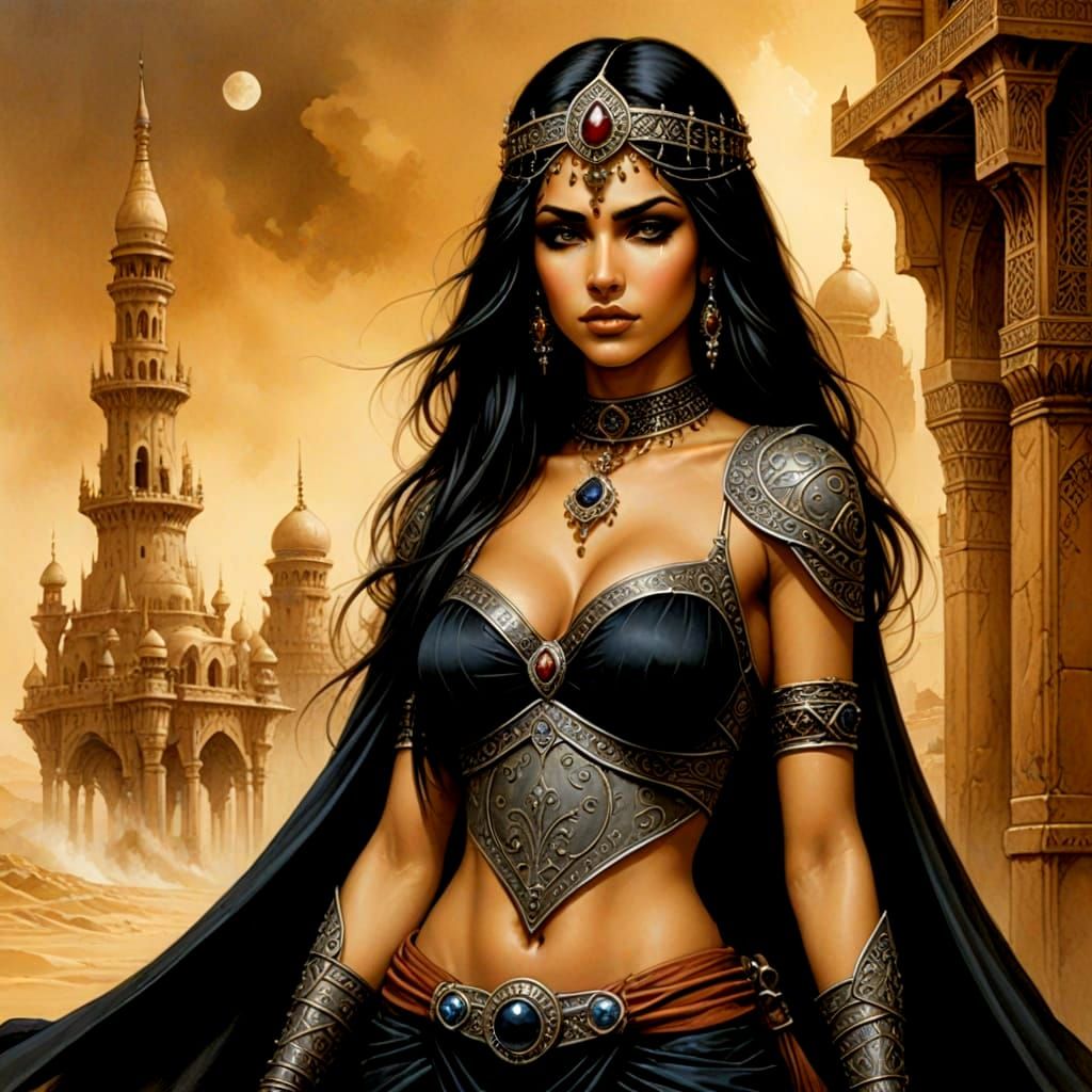 Dark Fantasy Arabian Princess in the Style of Luis Royo and ...