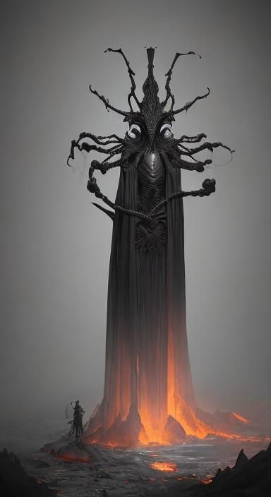 Orange Glass Skeleton Statue in Dark Fantasy Style