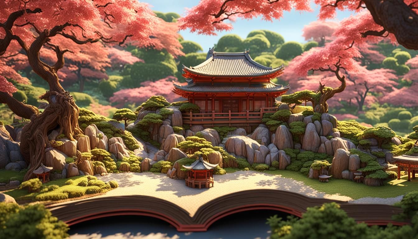 Detailed 3D Japanese Tea Garden Pop-Up Book