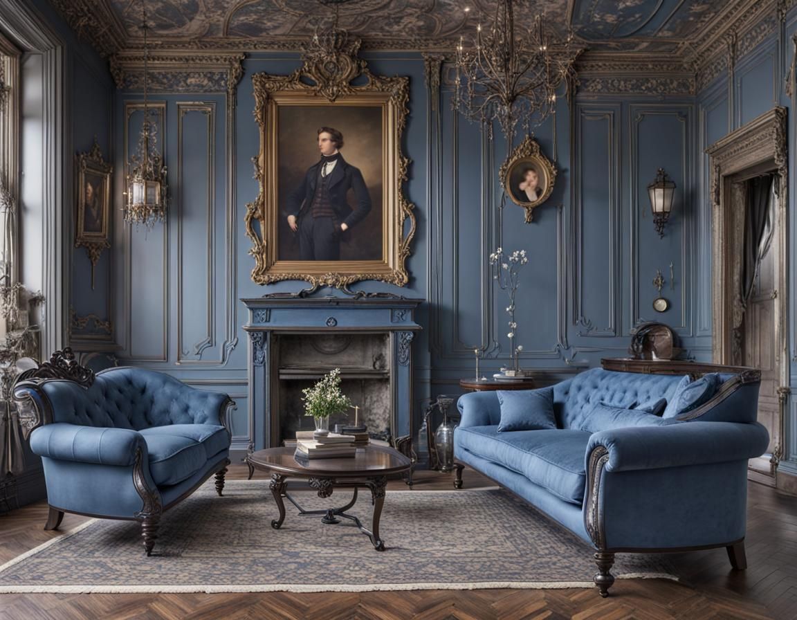 Victorian Teen in Steel Blue Castle