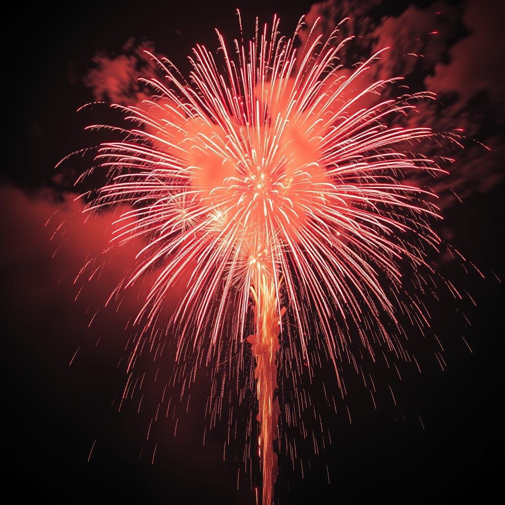 Massive Night Sky Fireworks Eruption HDR