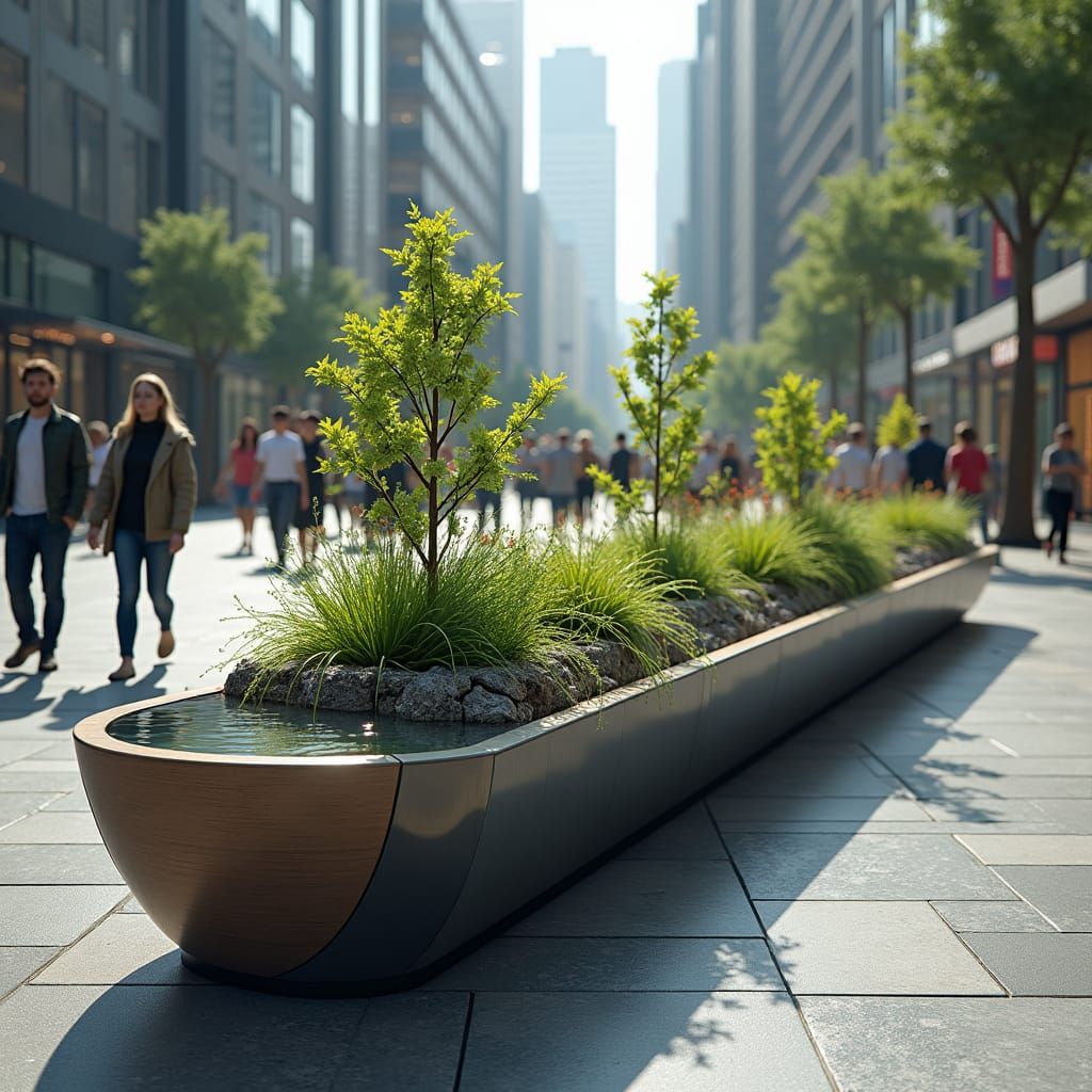 Futuristic Public Bench with Integrated Ecosystem in Matte P...