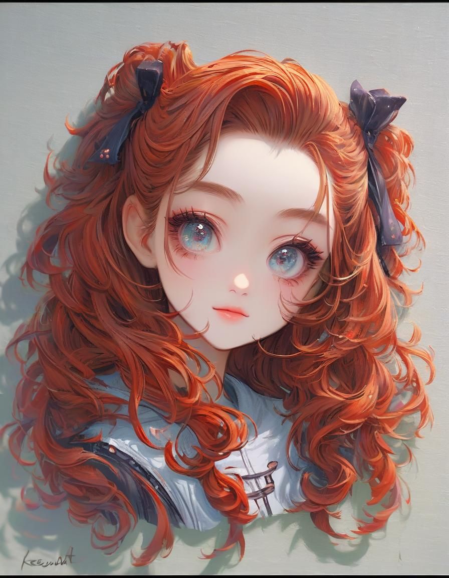 Portrait of Cute Redhead Teen in Realistic Style