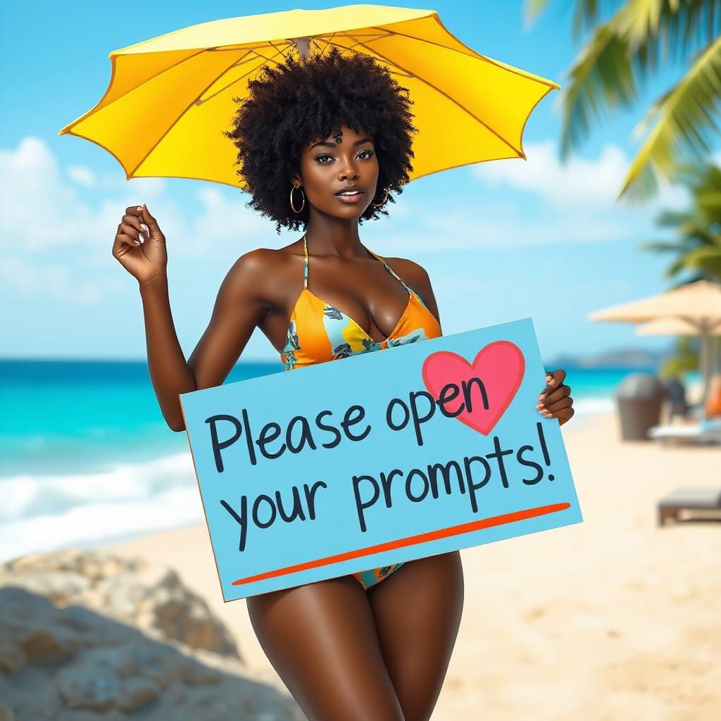 Woman with Sign in Digital Art Style