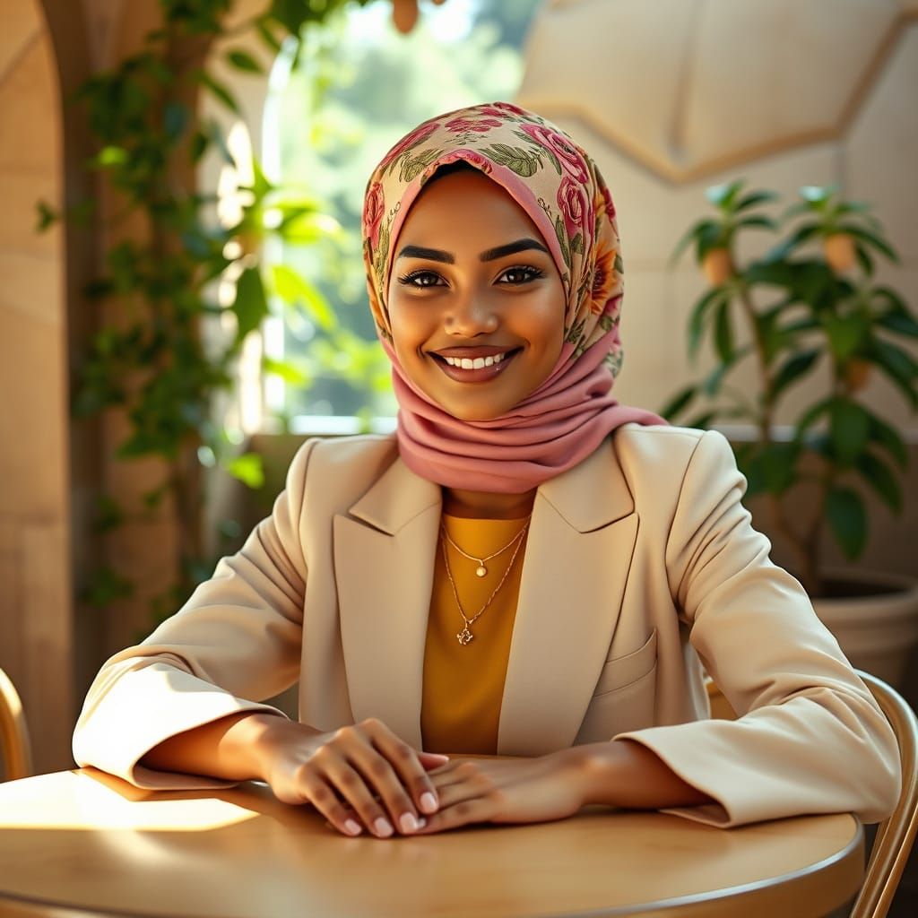 Elegant Woman in Quaint Cafe, Soft Light and Delicate Tones